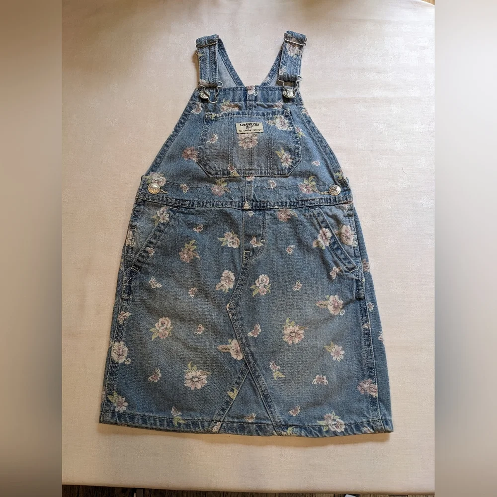 OshKosh B'gosh Denim Vestbak Overall Jumper Blue Floral Toddler 5T